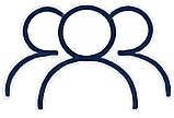 Group of three people icon in dark blue